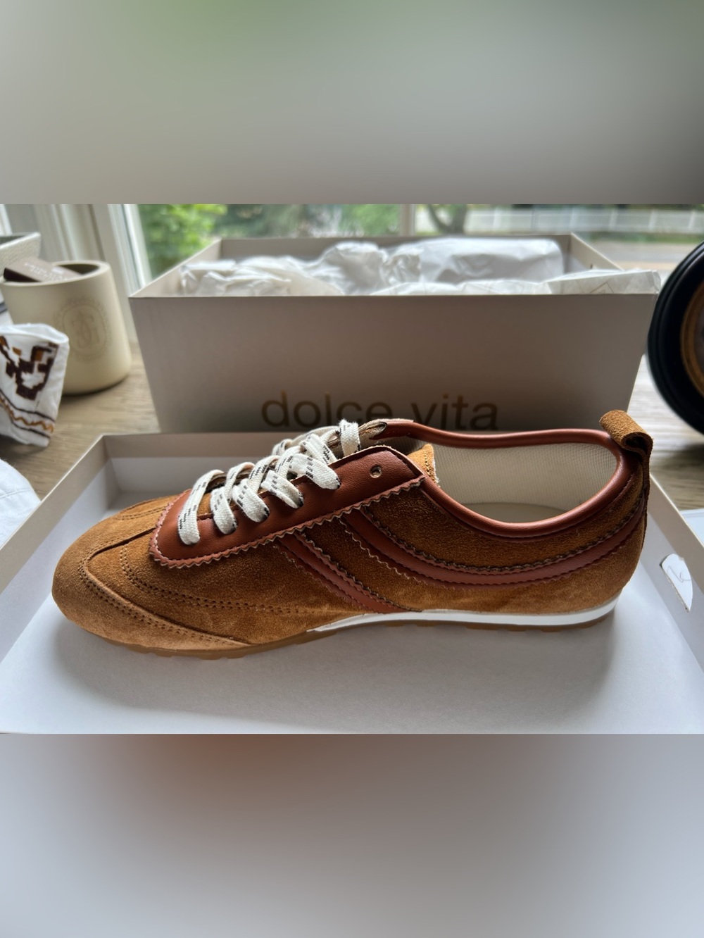 Dolce Vita Tan Suede & Leather Lace-Up Sneakers - Picture 2 of 3
